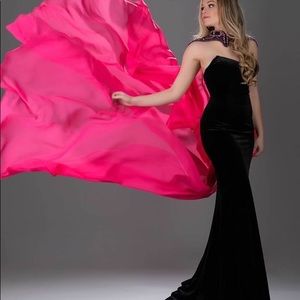 Panoply fuchsia cape over black velvet